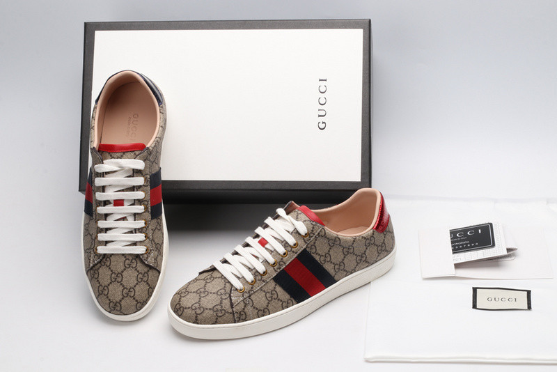 G*u*i ace embroidered low-top sneaker brown with stripe
