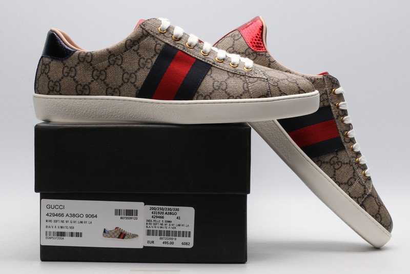 G*u*i ace embroidered low-top sneaker brown with stripe