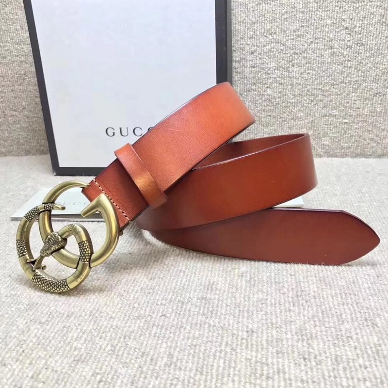 G*u*i leather belt with double g buckle with snake 458949