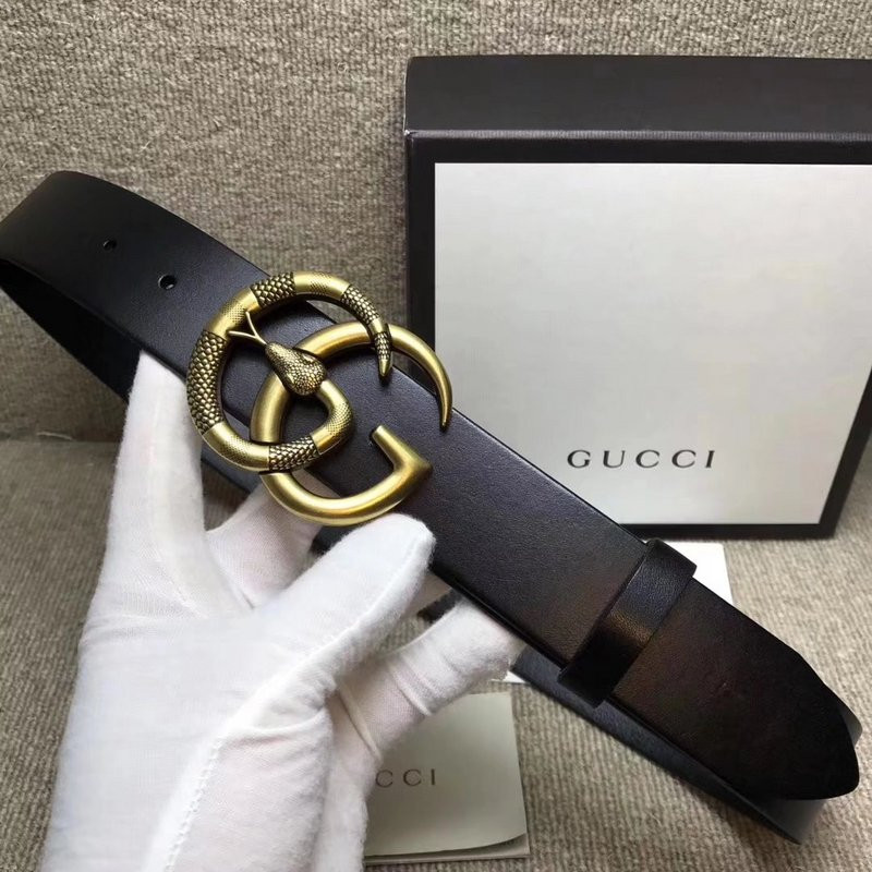 G*u*i leather belt with double g buckle with snake 458949