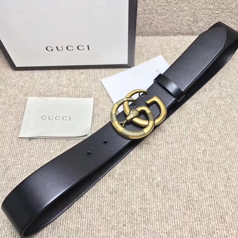 G*u*i leather belt with double g buckle with snake 458949