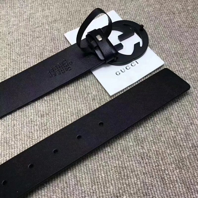 G*u*i leather belt with interlocking g buckle 368186