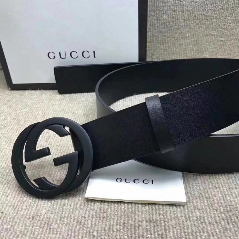 G*u*i leather belt with interlocking g buckle 368186