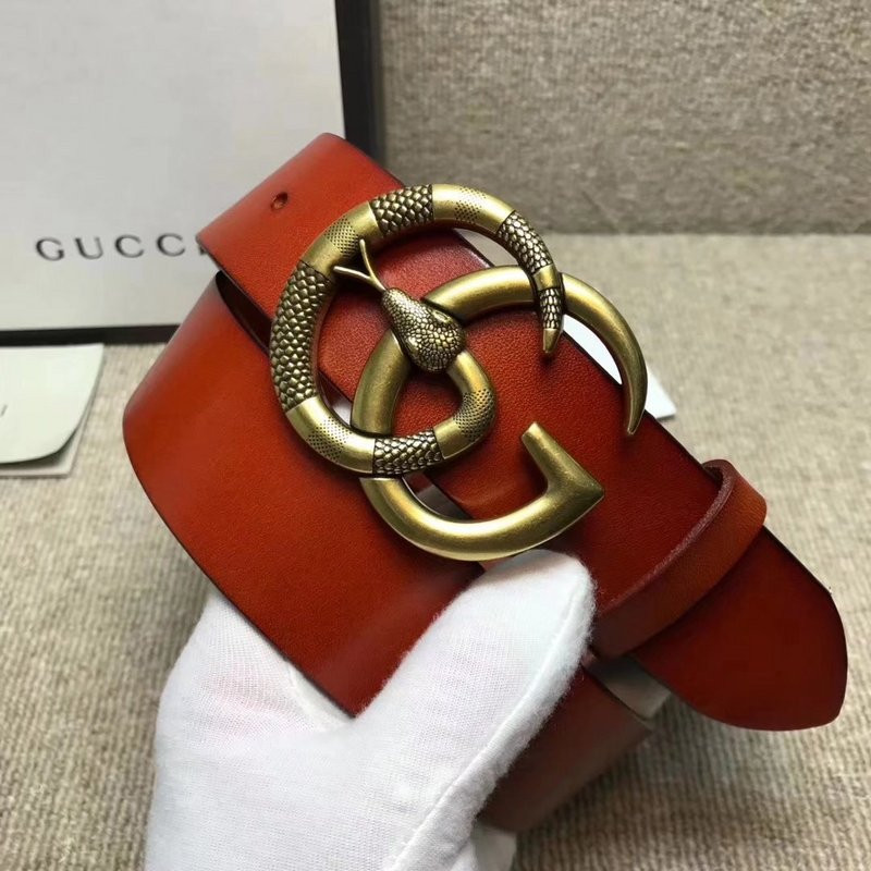 G*u*i leather belt with double g buckle with snake 458949