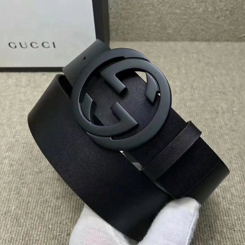 G*u*i leather belt with interlocking g buckle 368186