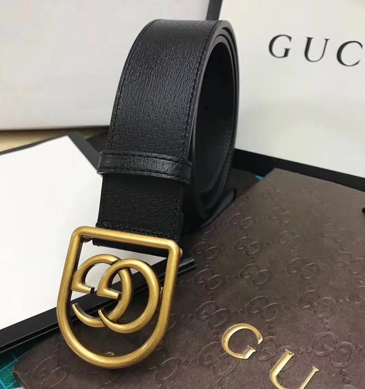 G*u*i leather belt with framed double g 495128