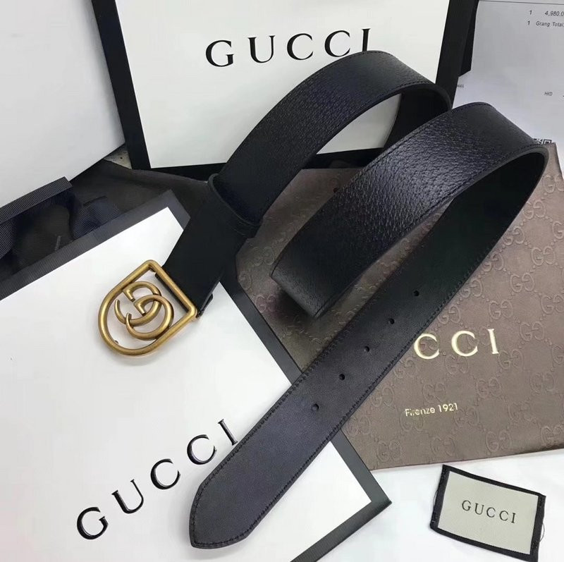 G*u*i leather belt with framed double g 495128