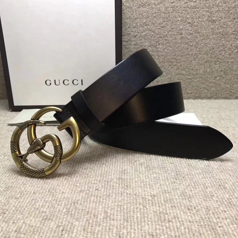 G*u*i leather belt with double g buckle with snake 458949