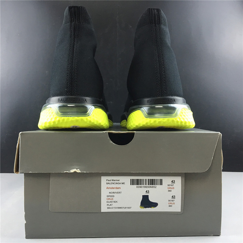 Ba*len*cia*ga speed trainer sneakers with yellow bottom
